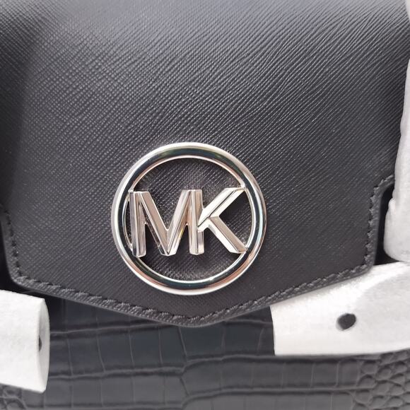 Michael Kors Carmen Black Leather Crocodile Embossed Flap Satchel Bag - NWT $598 - Picture 3 of 14